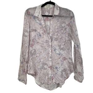Cloth & Stone Sheer White Paisley Print Long Sleeve Button Down Shirt Womens S